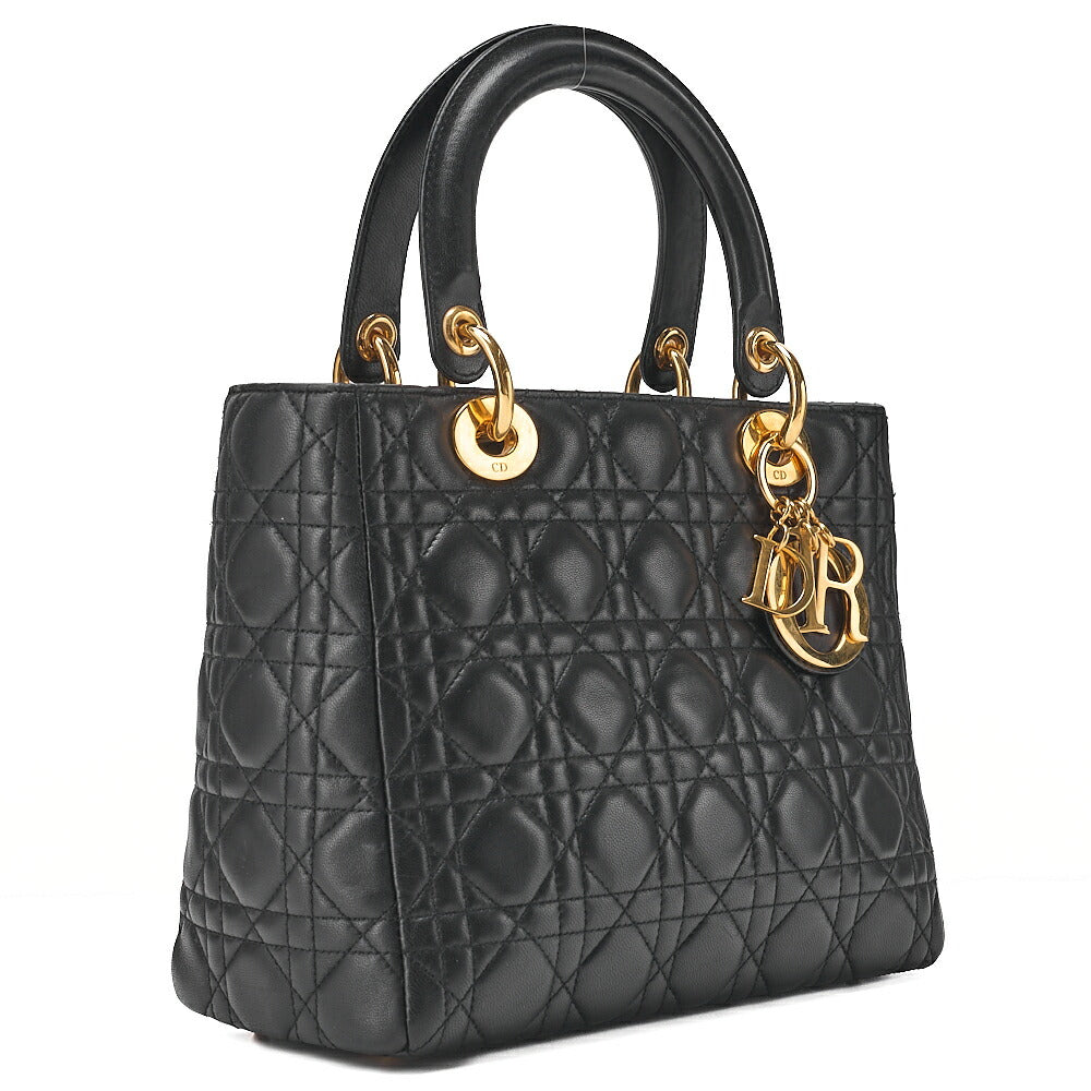 Dior Lady Dior Cannage Handbag Lambskin Gold-Tone Hardware, Pre-Owned