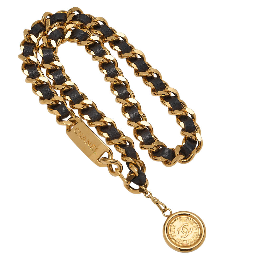 CHANEL 31RUE CAMBON Cocomark Chain Belt GP x Leather Black x Gold Gold-Tone Hardware, Pre-Owned