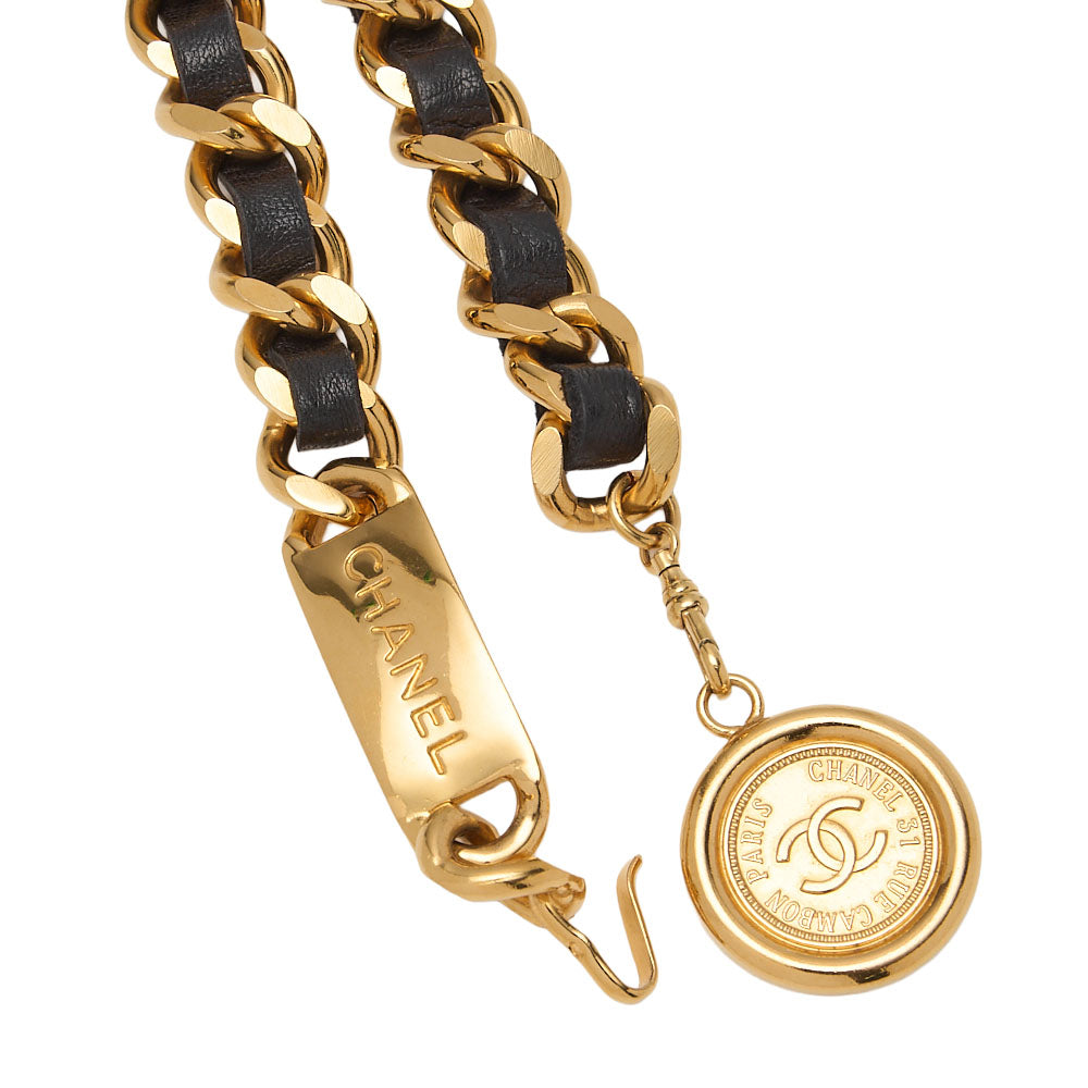 CHANEL 31RUE CAMBON Cocomark Chain Belt GP x Leather Black x Gold Gold-Tone Hardware, Pre-Owned