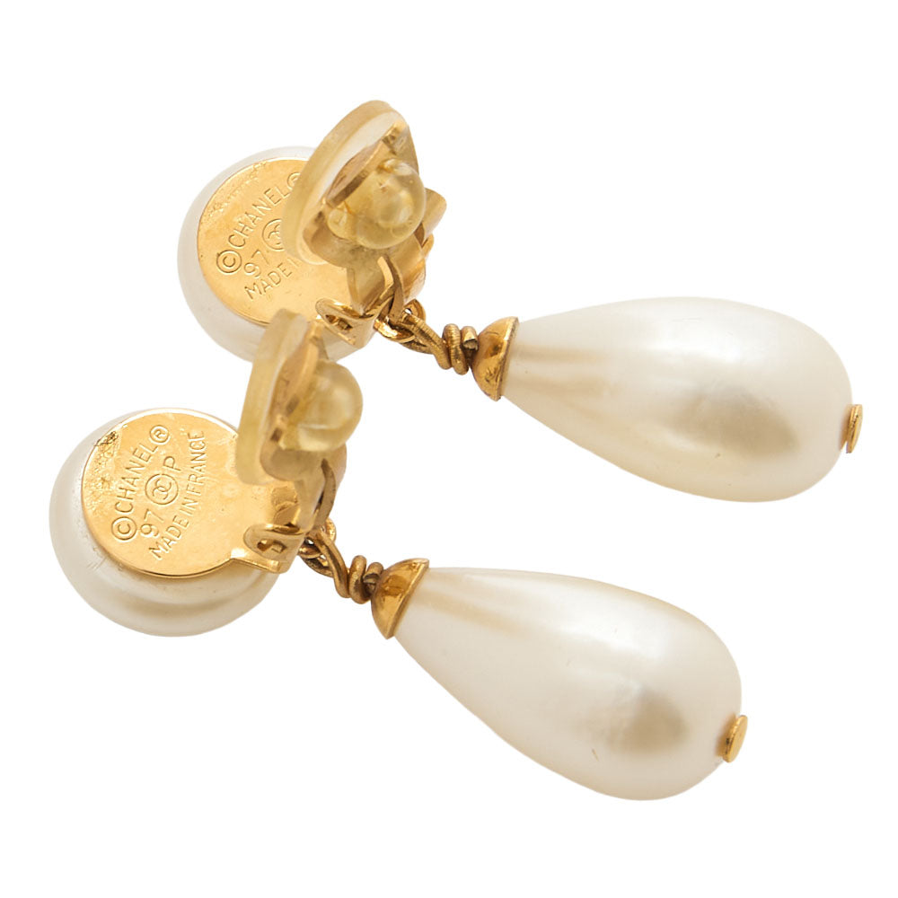 CHANEL Earrings 97P GP x Faux Pearl Gold Gold-Tone Hardware, Pre-Owned