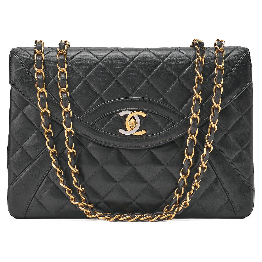 CHANEL Lambskin Matelasse Paris Limited Single Design Flap Shoulder Bag Black Gold-Tone Hardware, Pre-Owned