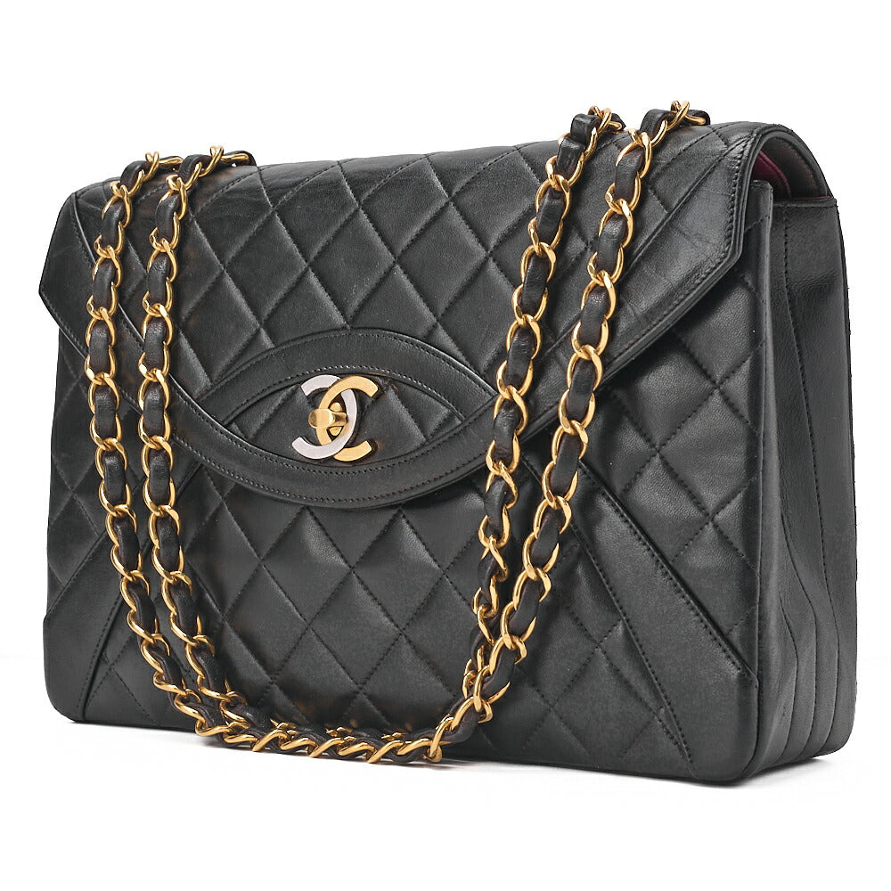 CHANEL Lambskin Matelasse Paris Limited Single Design Flap Shoulder Bag Black Gold-Tone Hardware, Pre-Owned