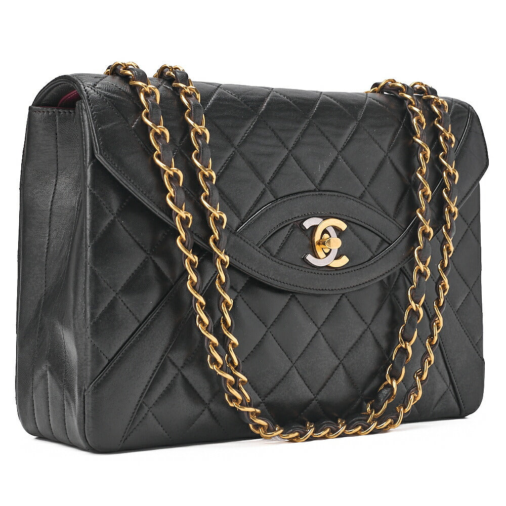 CHANEL Lambskin Matelasse Paris Limited Single Design Flap Shoulder Bag Black Gold-Tone Hardware, Pre-Owned