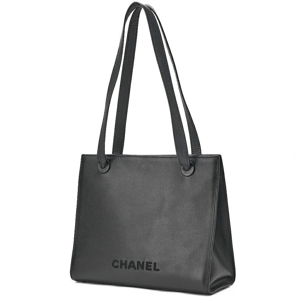 CHANEL Tote Bag Logo Square Black Caviar Skin Gold-Tone Hardware, Pre-Owned