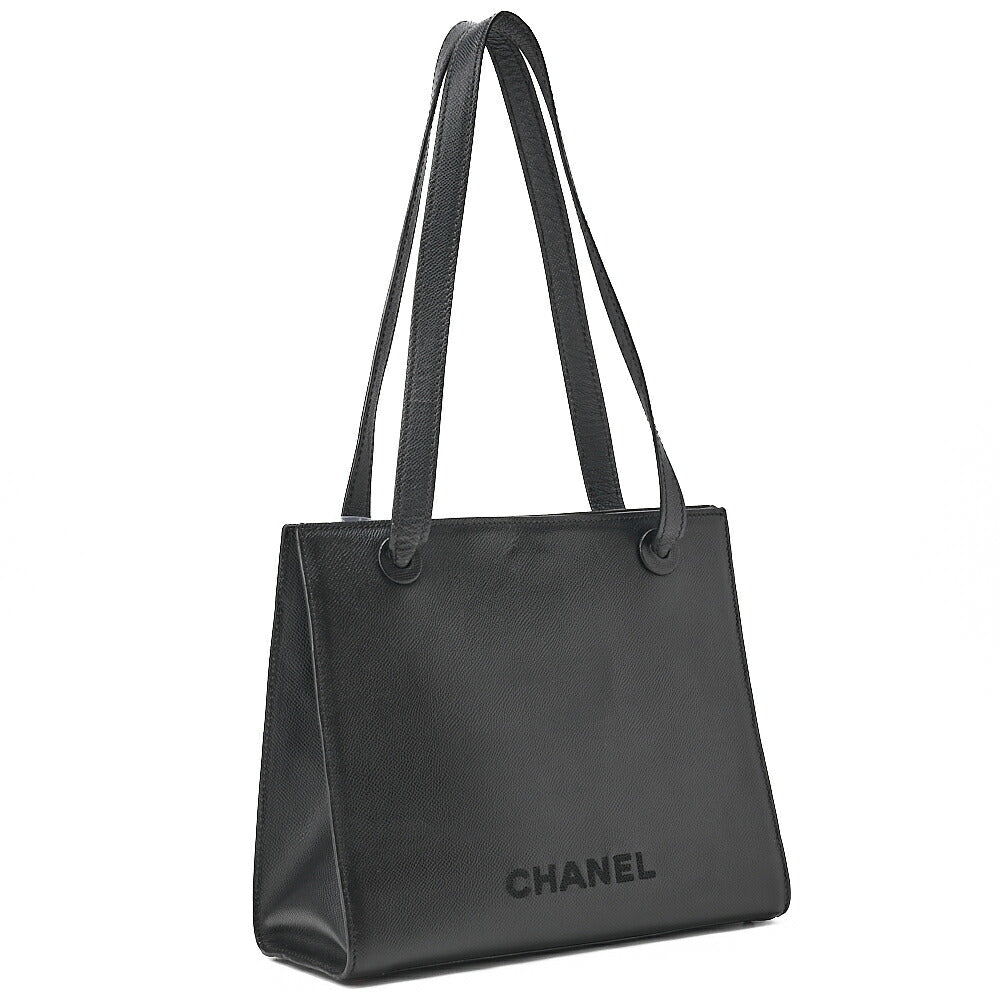 CHANEL Tote Bag Logo Square Black Caviar Skin Gold-Tone Hardware, Pre-Owned