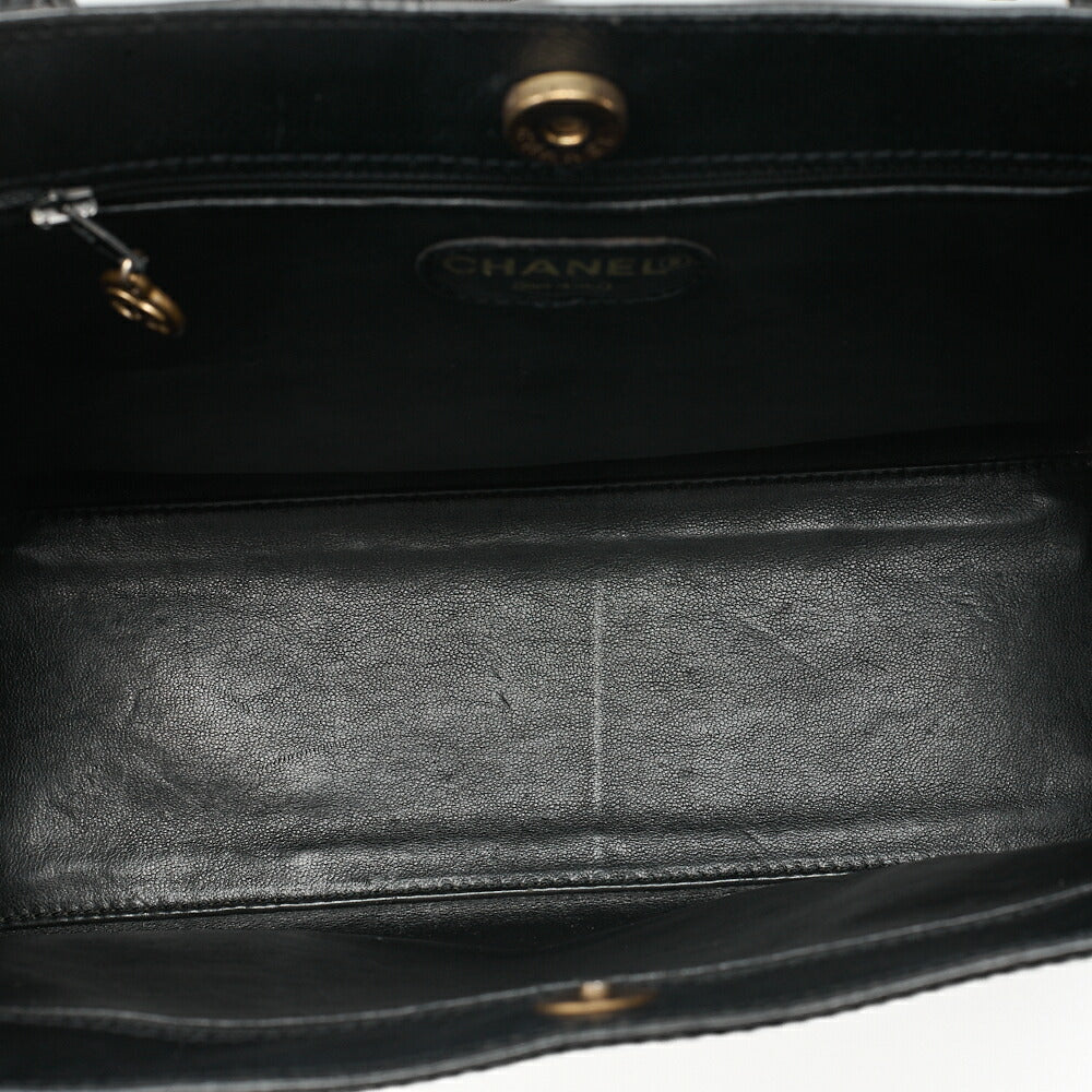 CHANEL Tote Bag Logo Square Black Caviar Skin Gold-Tone Hardware, Pre-Owned