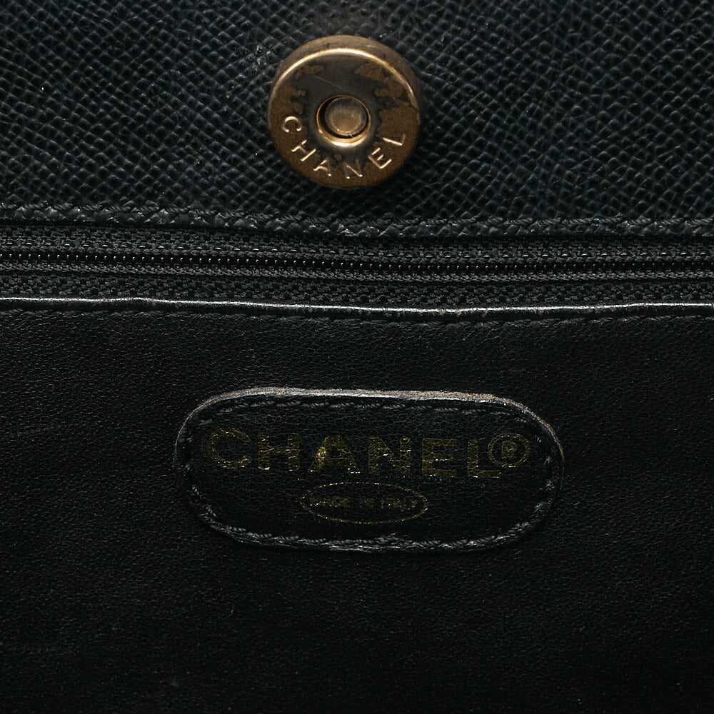 CHANEL Tote Bag Logo Square Black Caviar Skin Gold-Tone Hardware, Pre-Owned