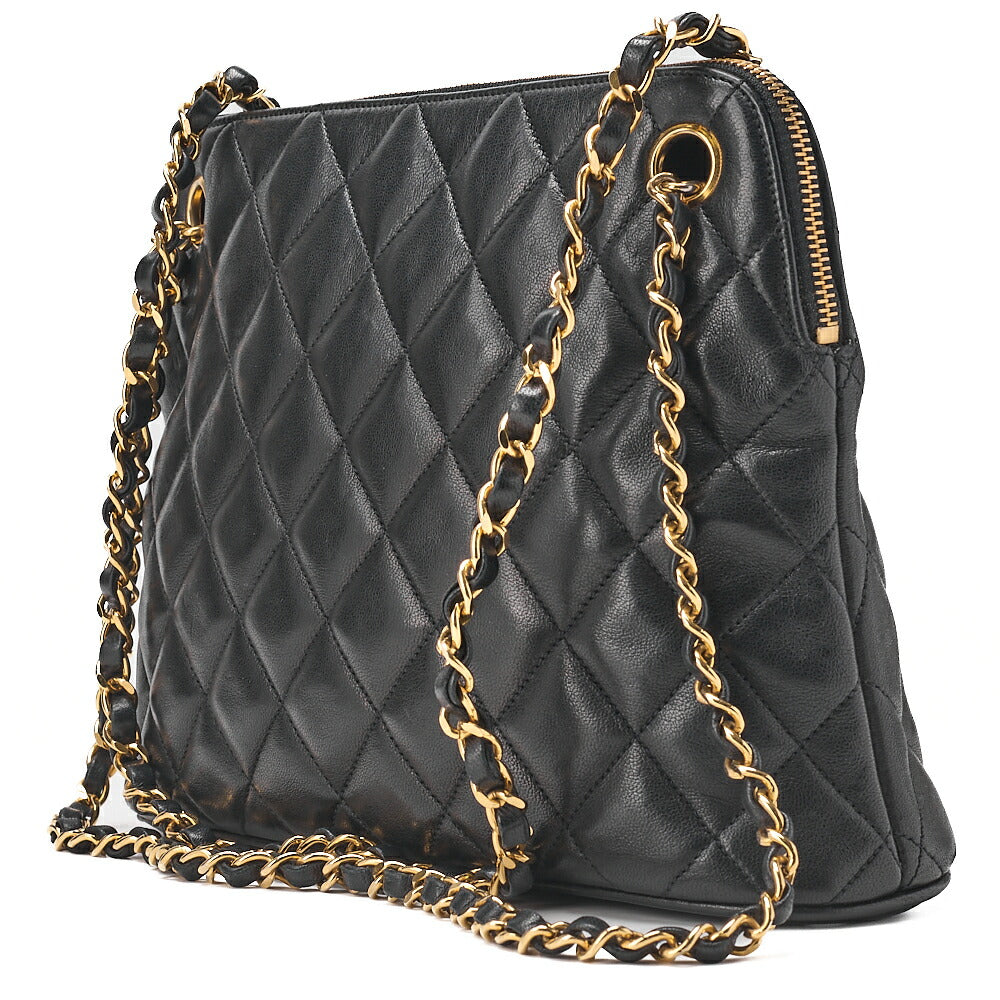 CHANEL Matelasse Plate Charm Shoulder Bag Lambskin Black Gold-Tone Hardware, Pre-Owned