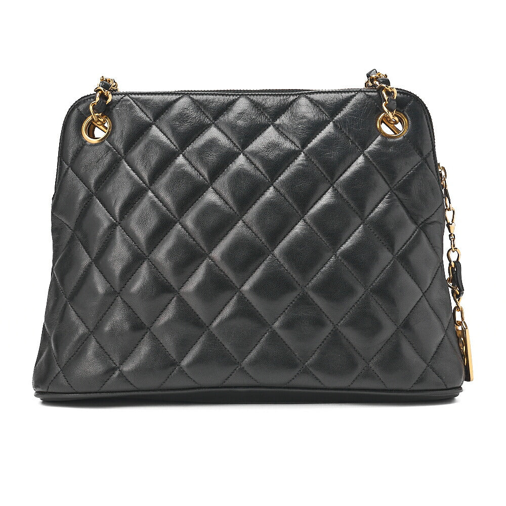 CHANEL Matelasse Plate Charm Shoulder Bag Lambskin Black Gold-Tone Hardware, Pre-Owned