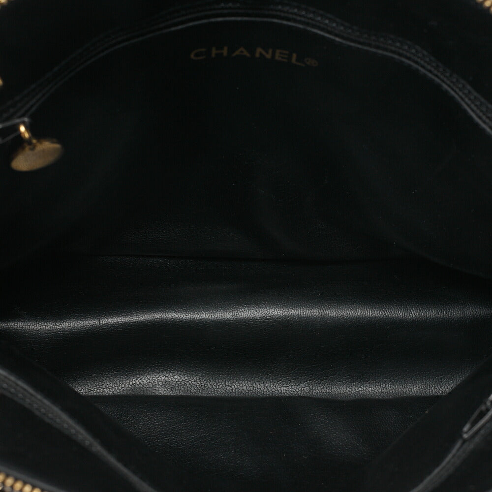 CHANEL Matelasse Plate Charm Shoulder Bag Lambskin Black Gold-Tone Hardware, Pre-Owned