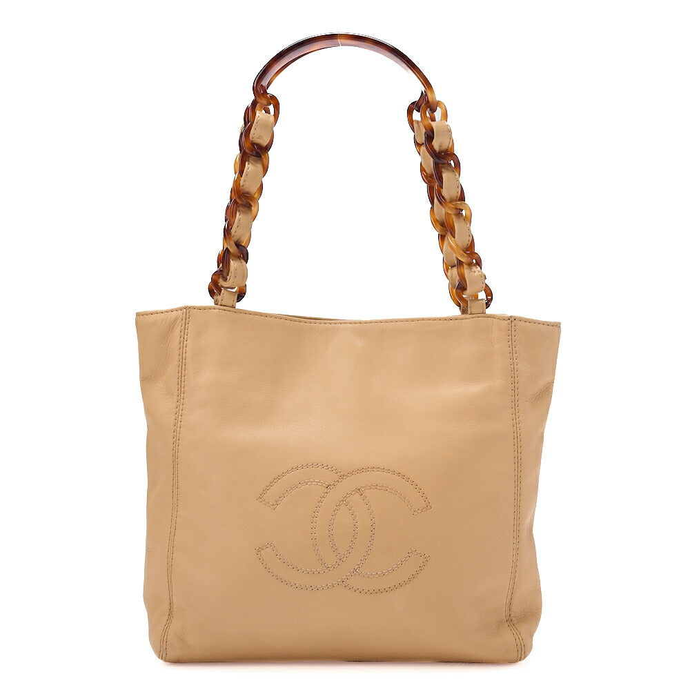 CHANEL Chain Tote Bag Coco Mark Tortoiseshell Plastic Chain Shoulder Beige Gold-Tone Hardware, Pre-Owned