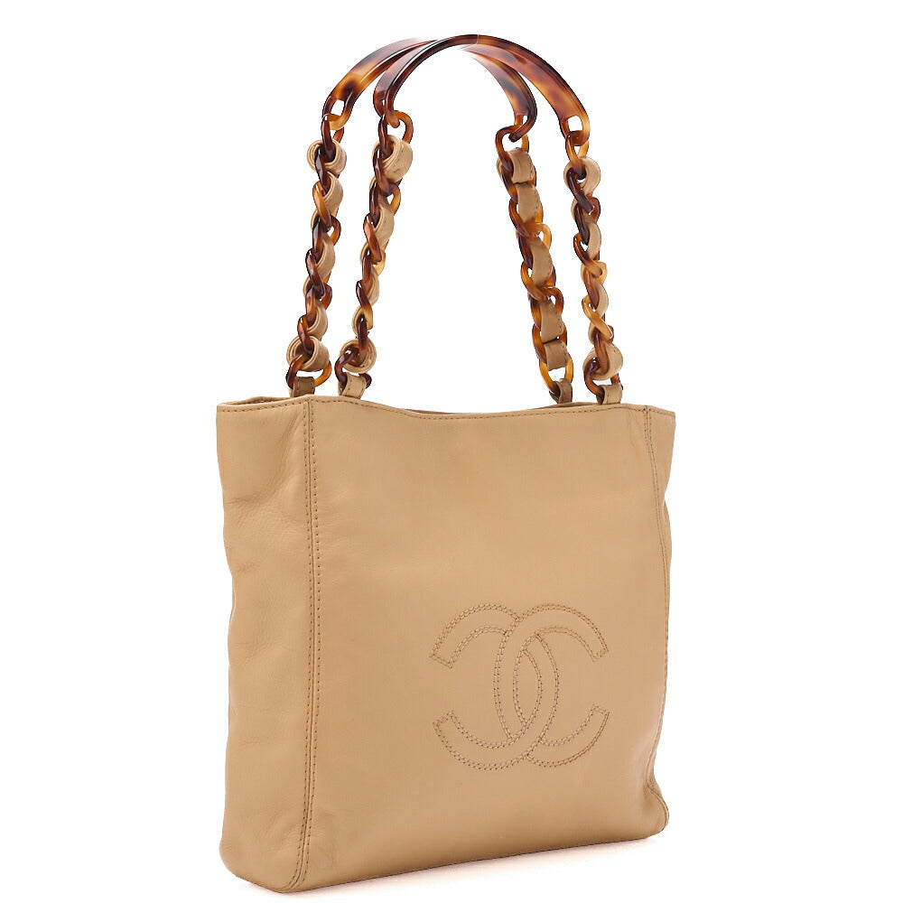 CHANEL Chain Tote Bag Coco Mark Tortoiseshell Plastic Chain Shoulder Beige Gold-Tone Hardware, Pre-Owned