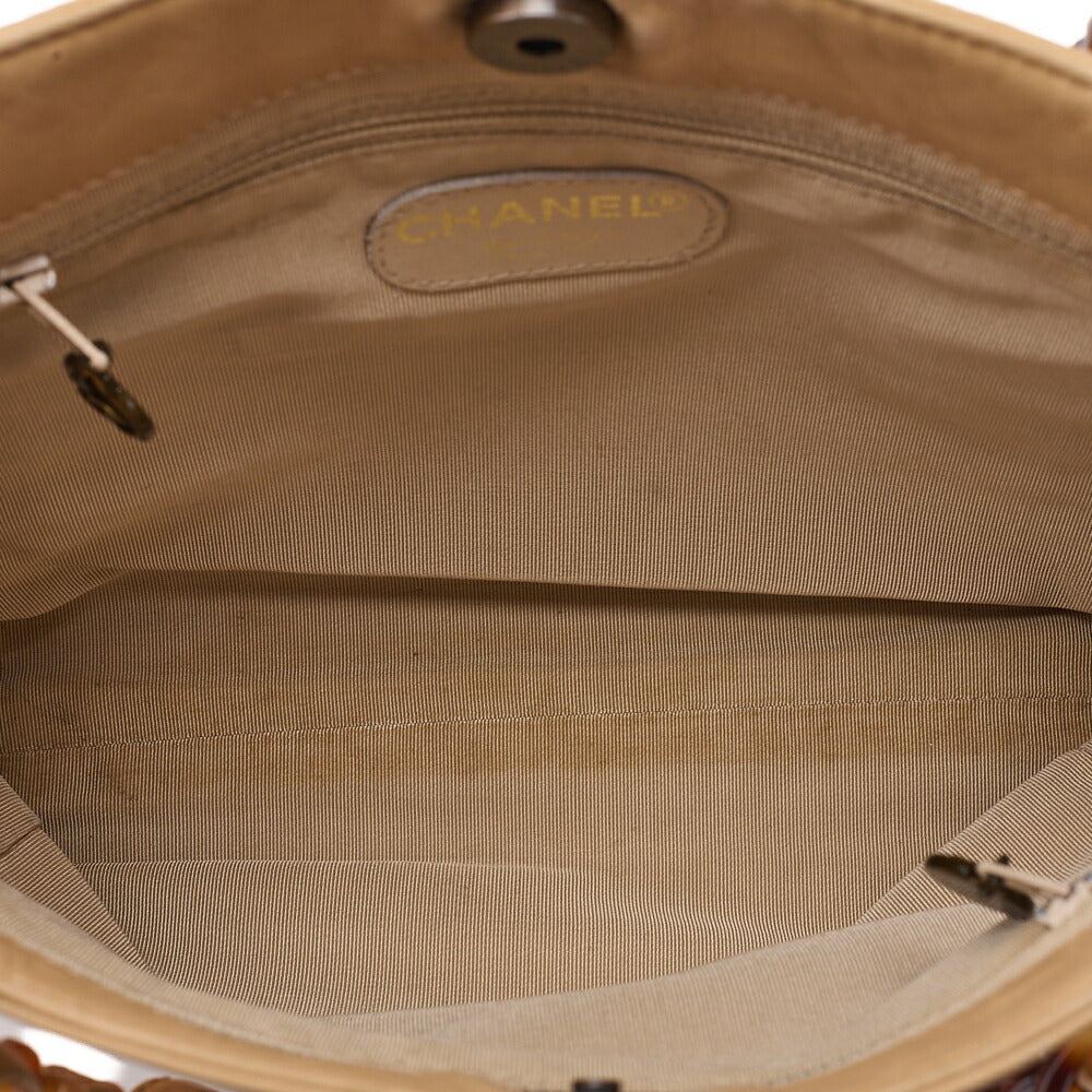 CHANEL Chain Tote Bag Coco Mark Tortoiseshell Plastic Chain Shoulder Beige Gold-Tone Hardware, Pre-Owned