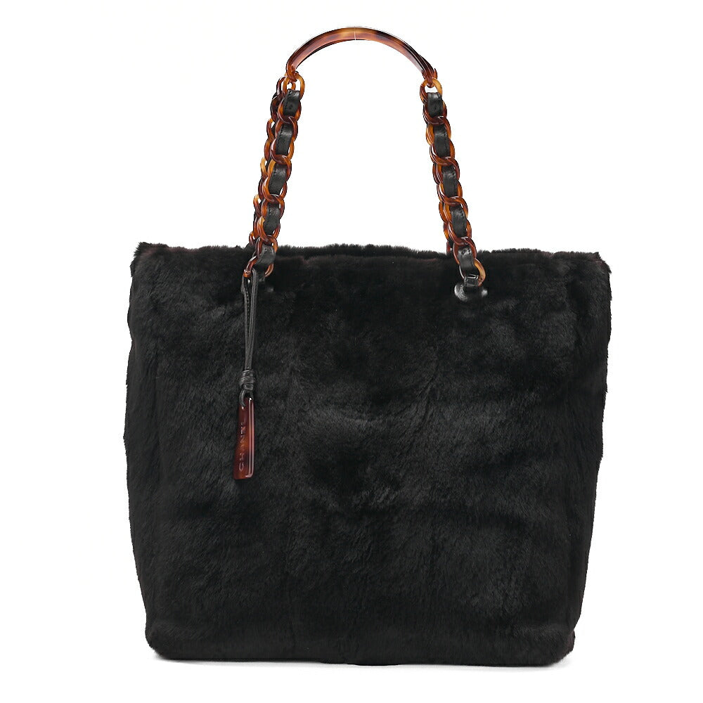 CHANEL Handbag Fur Logo Charm Tortoiseshell Chain Shoulder Bag Black Black-Tone Hardware, Pre-Owned