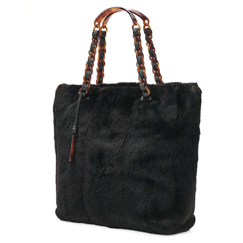 CHANEL Handbag Fur Logo Charm Tortoiseshell Chain Shoulder Bag Black Black-Tone Hardware, Pre-Owned