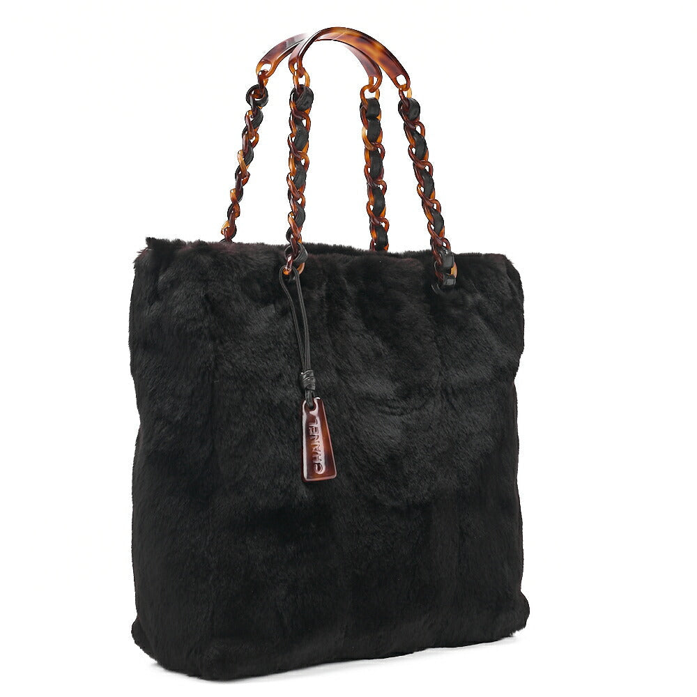 CHANEL Handbag Fur Logo Charm Tortoiseshell Chain Shoulder Bag Black Black-Tone Hardware, Pre-Owned