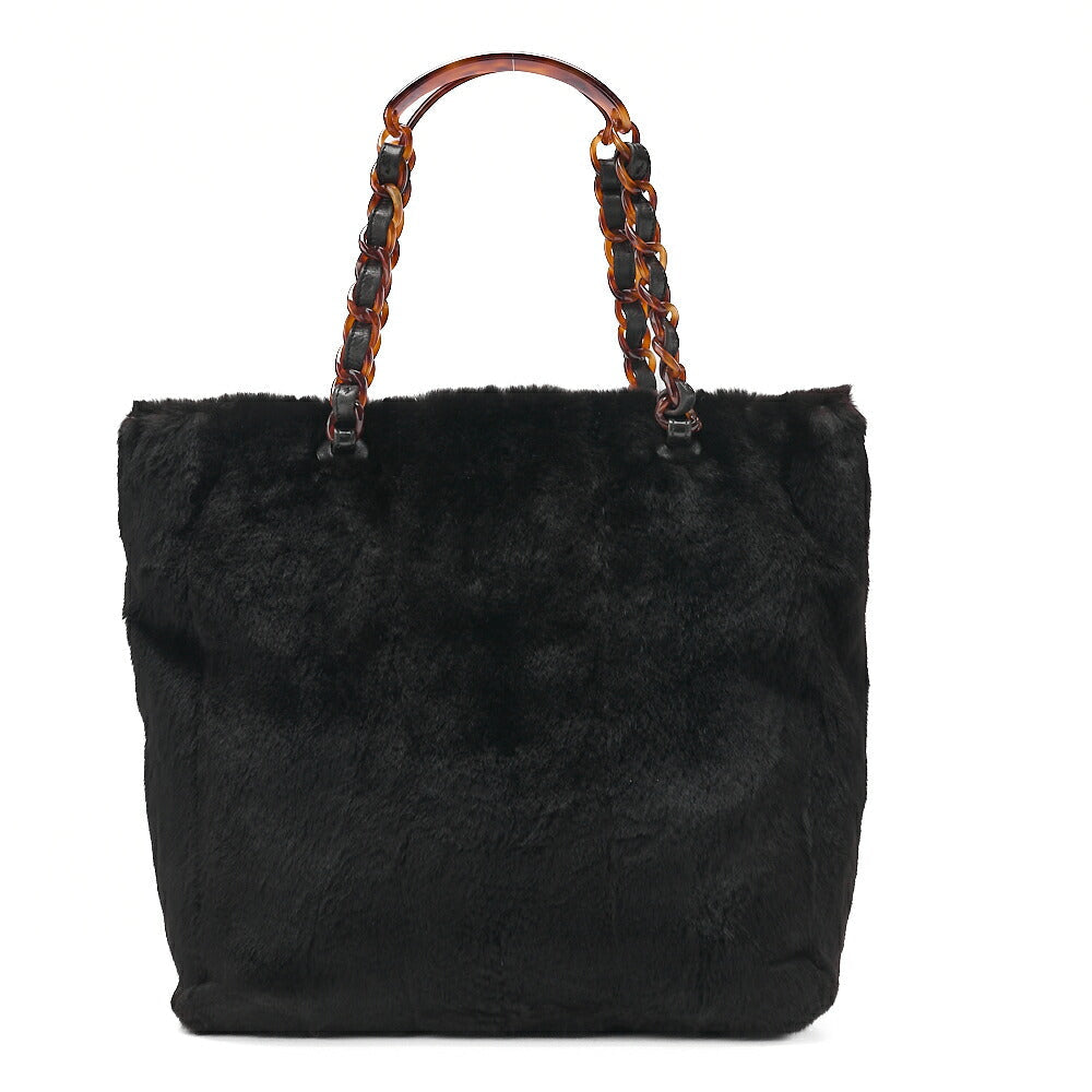 CHANEL Handbag Fur Logo Charm Tortoiseshell Chain Shoulder Bag Black Black-Tone Hardware, Pre-Owned