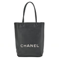 CHANEL Mini Tote Bag Essential Logo Mark Lambskin Black Silver-Tone Hardware, Pre-Owned