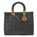 Dior Lady Dior Cannage 2-Way Handbag Large Size Lambskin Gold -Tone Hardware, Pre-Owned