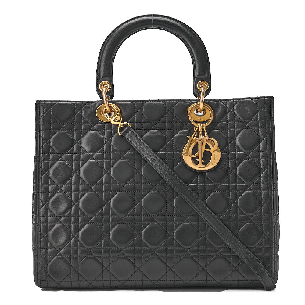 Dior Lady Dior Cannage 2-Way Handbag Large Size Lambskin Gold -Tone Hardware, Pre-Owned