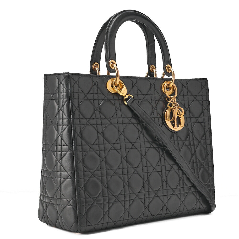 Dior Lady Dior Cannage 2-Way Handbag Large Size Lambskin Gold -Tone Hardware, Pre-Owned