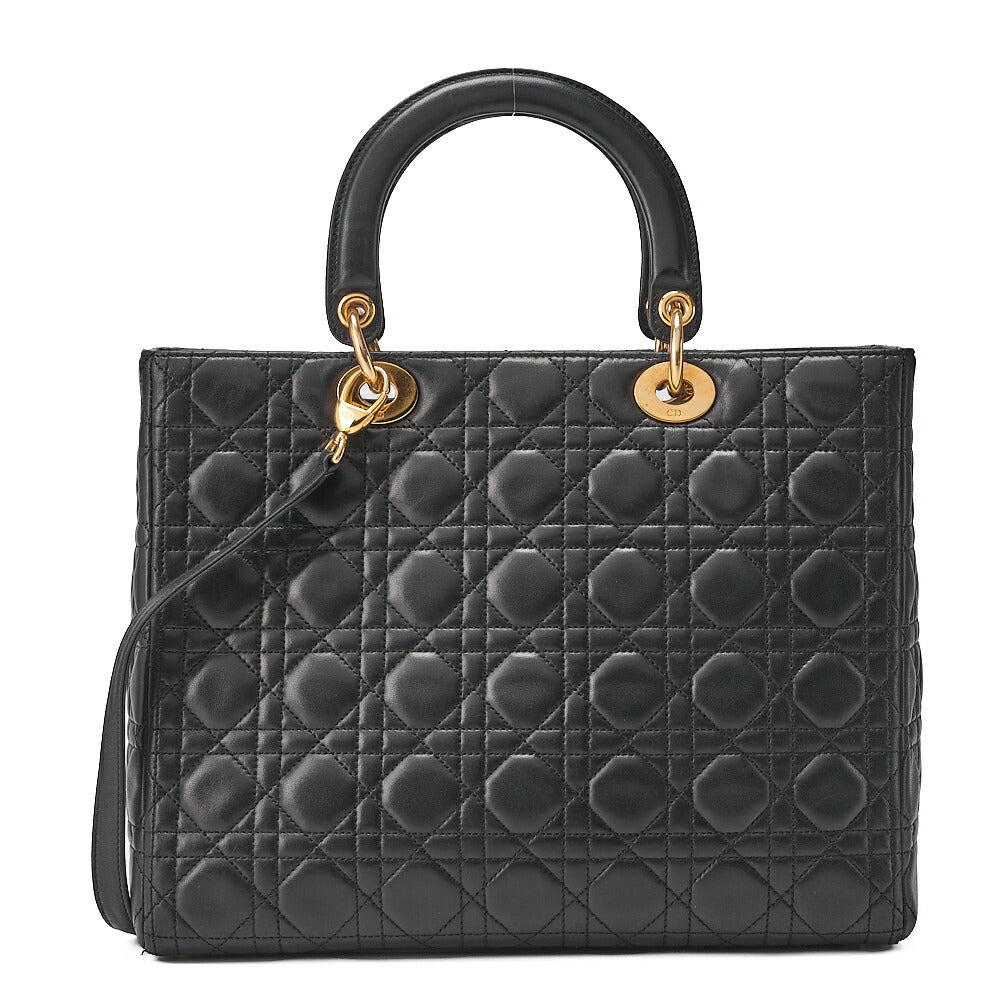 Dior Lady Dior Cannage 2-Way Handbag Large Size Lambskin Gold -Tone Hardware, Pre-Owned
