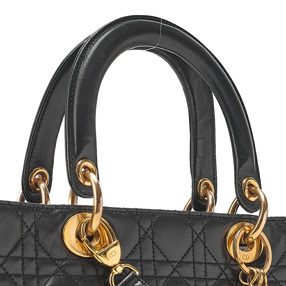 Dior Lady Dior Cannage 2-Way Handbag Large Size Lambskin Gold -Tone Hardware, Pre-Owned