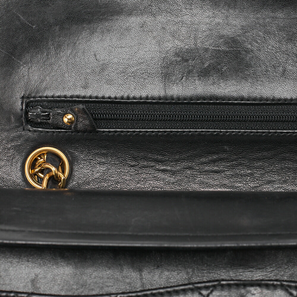 CHANEL Chain Shoulder Bag Matelasse 23cm Double Flap Lambskin Black Gold-Tone Hardware, Pre-Owned