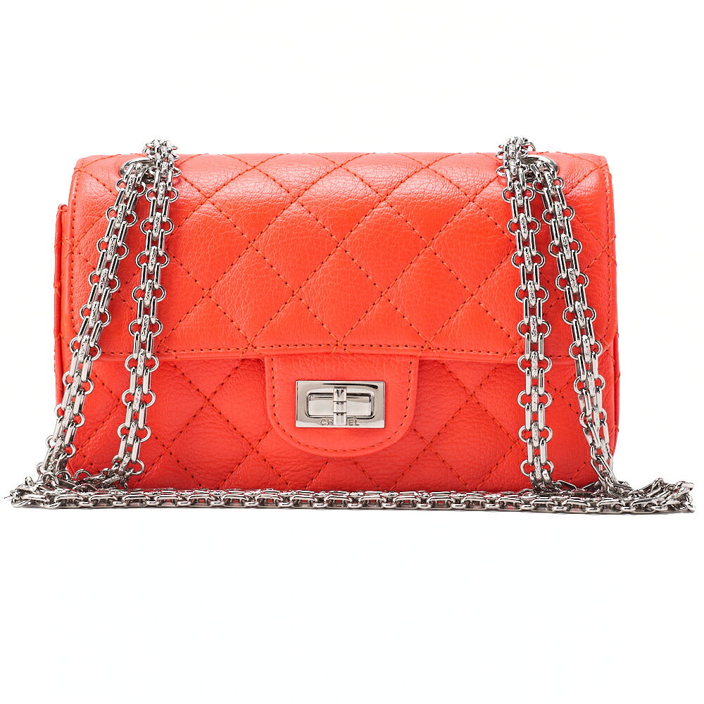 CHANEL Matelasse 2.55 Lock Single Chain Shoulder Bag Caviar Skin Orange Silver-Tone Hardware, Pre-Owned