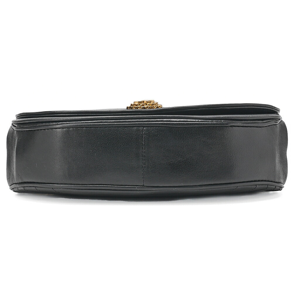 CHANEL Shoulder Bag Border Stitch Half Moon Push Lock Lambskin Black Gold-Tone Hardware, Pre-Owned