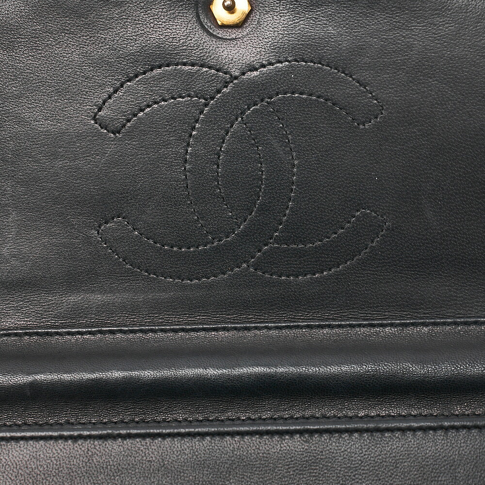 CHANEL Shoulder Bag Border Stitch Half Moon Push Lock Lambskin Black Gold-Tone Hardware, Pre-Owned