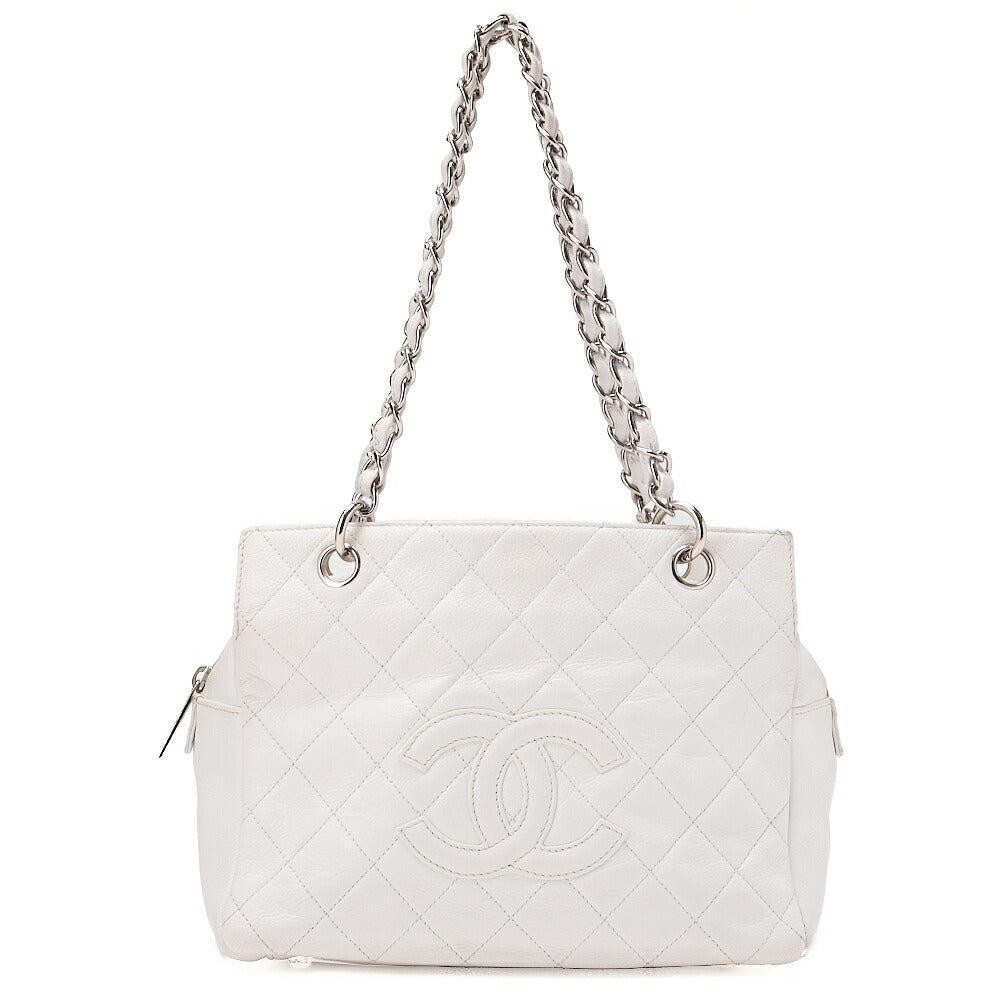 CHANEL Tote Bag Matelasse Lambskin Double Chain Shoulder PTT White Silver-Tone Hardware, Pre-Owned