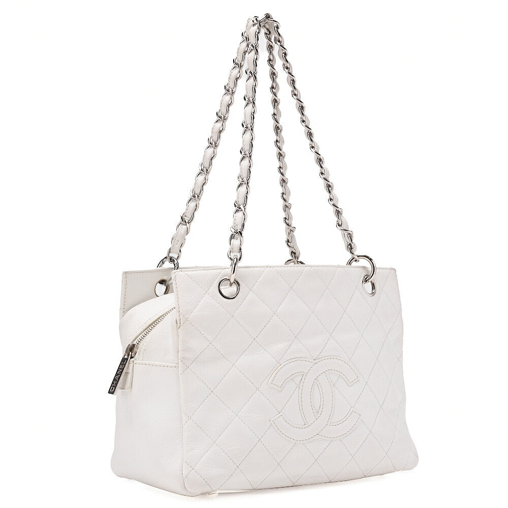 CHANEL Tote Bag Matelasse Lambskin Double Chain Shoulder PTT White Silver-Tone Hardware, Pre-Owned