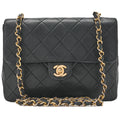 CHANEL Chain Shoulder Bag Single Mini Matrasse 20cm Lambskin Black Gold-Tone Hardware, Pre-Owned