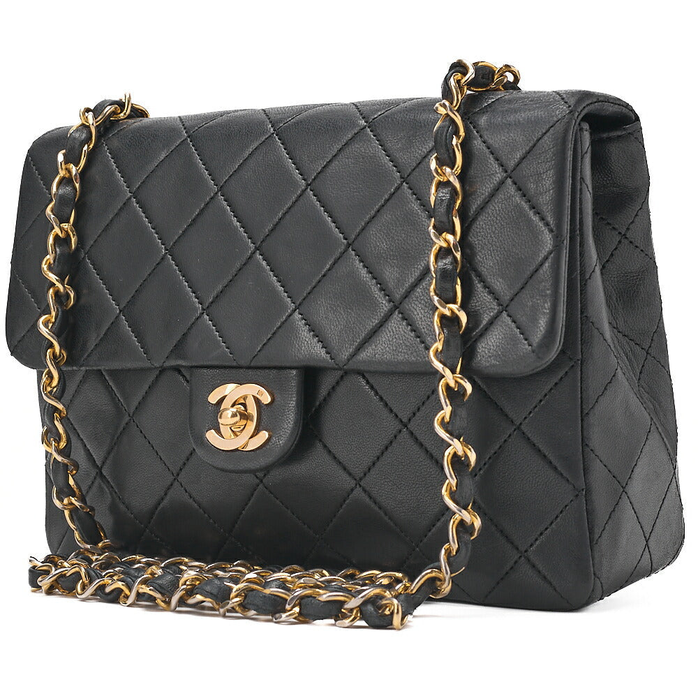 CHANEL Chain Shoulder Bag Single Mini Matrasse 20cm Lambskin Black Gold-Tone Hardware, Pre-Owned