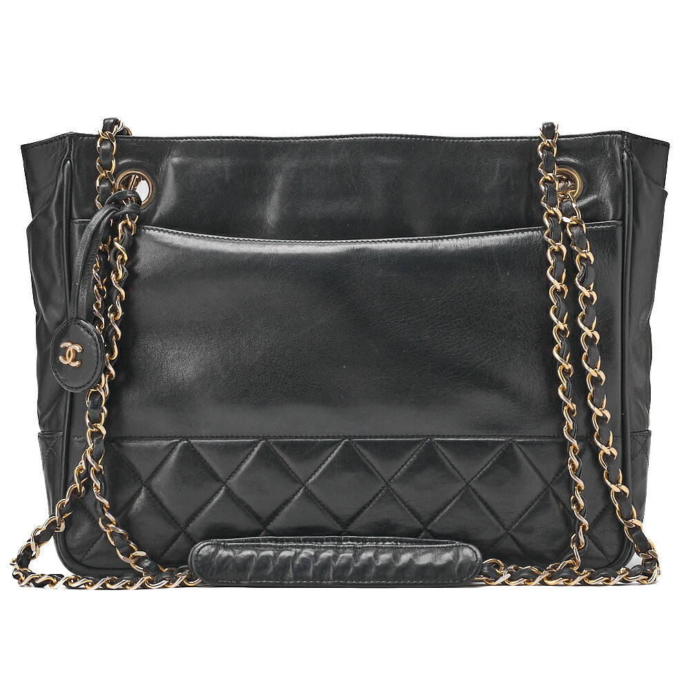 CHANEL Matelasse with Pull Charm Double Chain Shoulder Bag Lambskin Black Gold-Tone Hardware, Pre-Owned