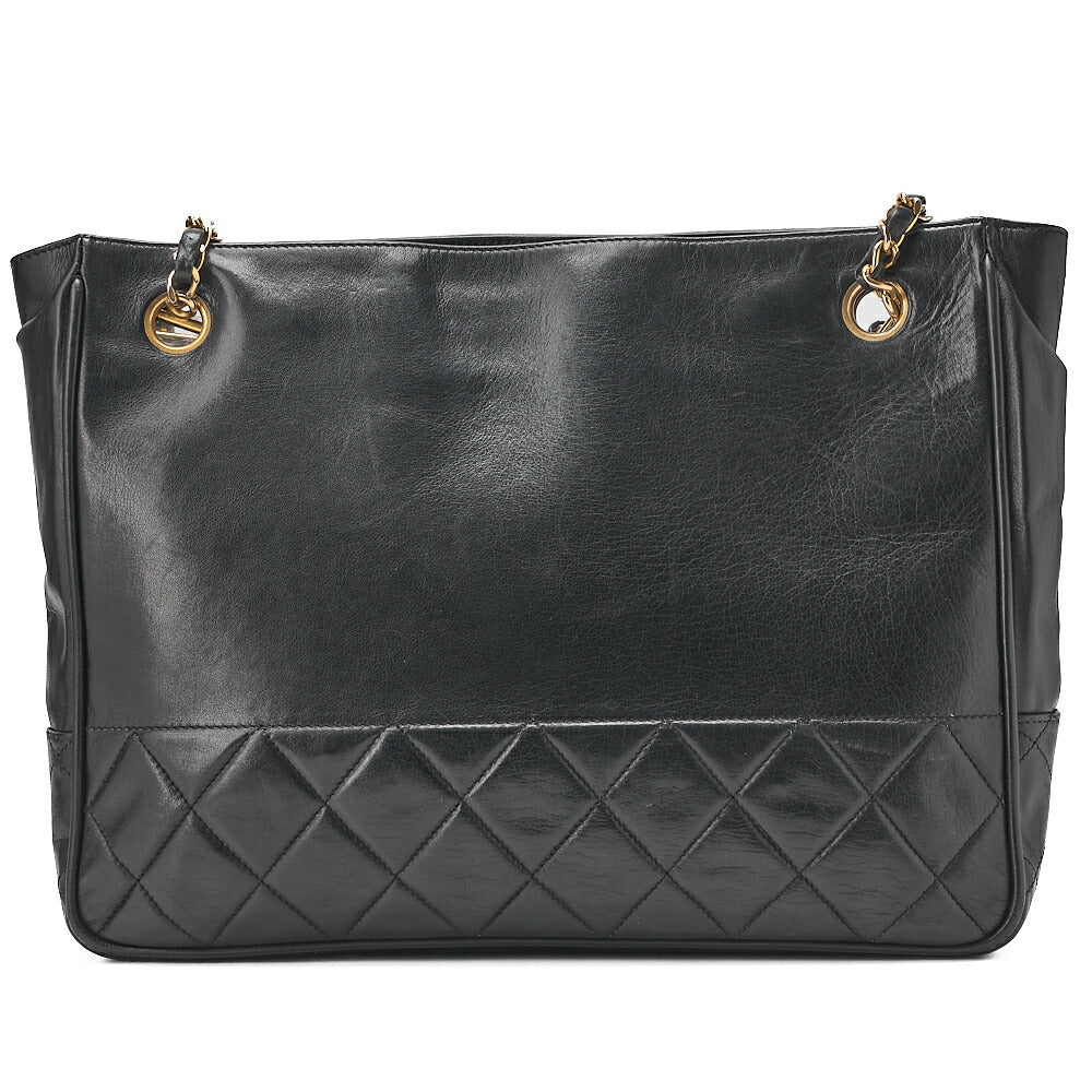 CHANEL Matelasse with Pull Charm Double Chain Shoulder Bag Lambskin Black Gold-Tone Hardware, Pre-Owned