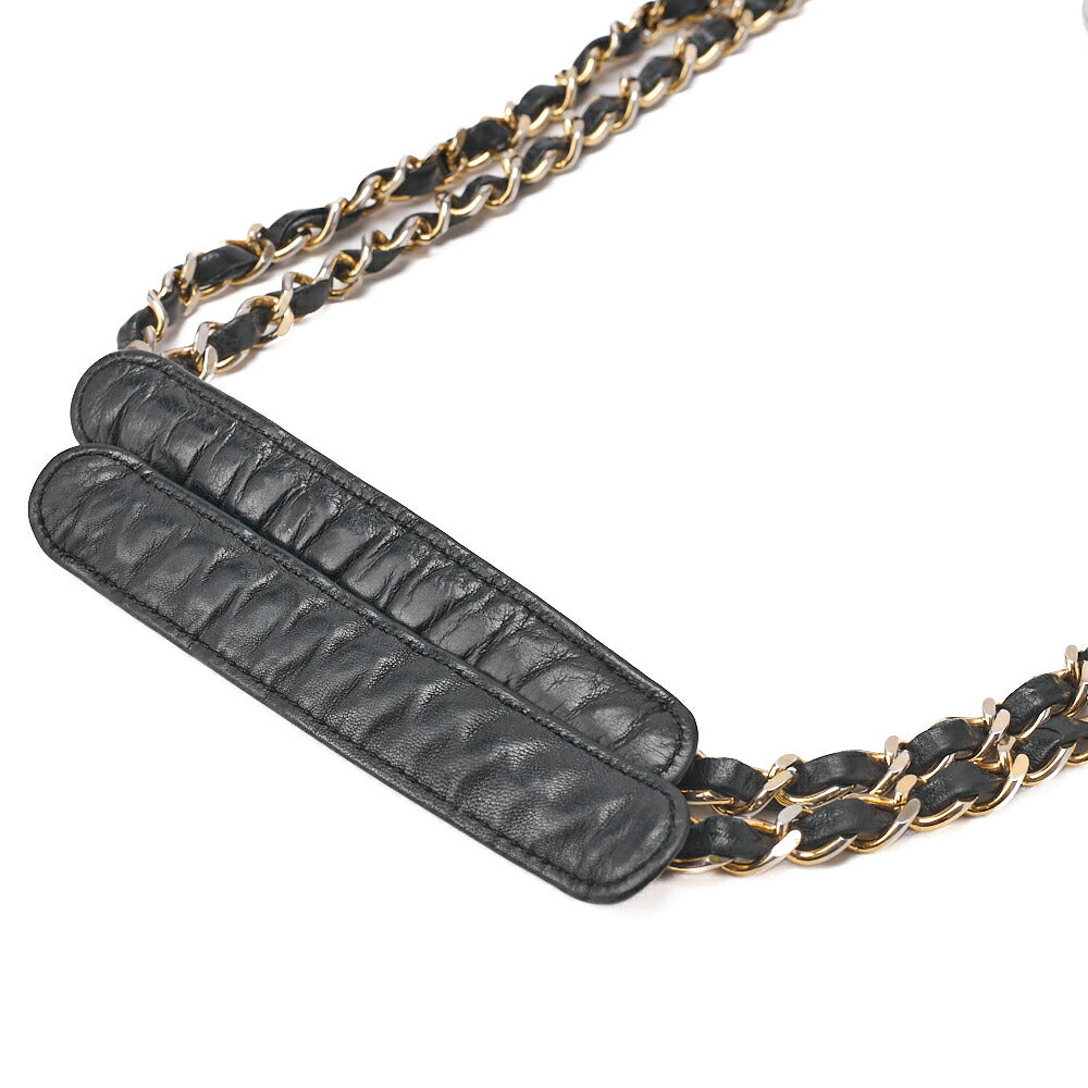 CHANEL Matelasse with Pull Charm Double Chain Shoulder Bag Lambskin Black Gold-Tone Hardware, Pre-Owned