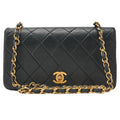 CHANEL Lambskin Matlassse Full Flap 19cm Chain Shoulder Black Gold-Tone Hardware, Pre-Owned