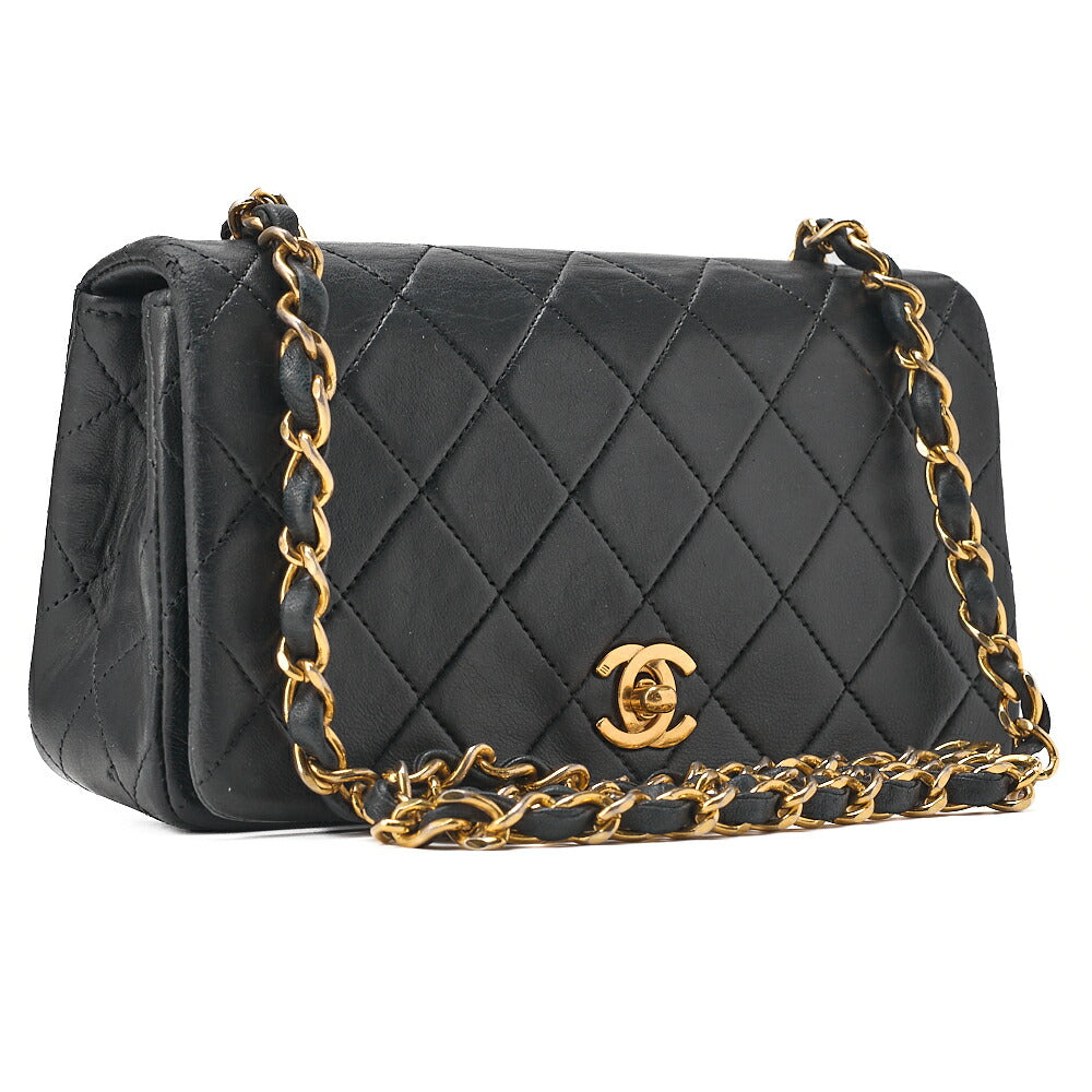CHANEL Lambskin Matlassse Full Flap 19cm Chain Shoulder Black Gold-Tone Hardware, Pre-Owned