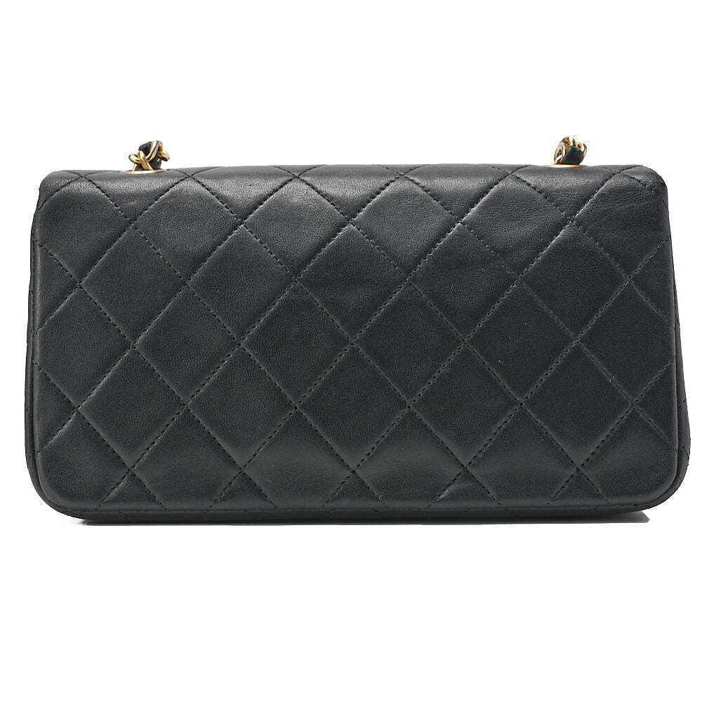 CHANEL Lambskin Matlassse Full Flap 19cm Chain Shoulder Black Gold-Tone Hardware, Pre-Owned