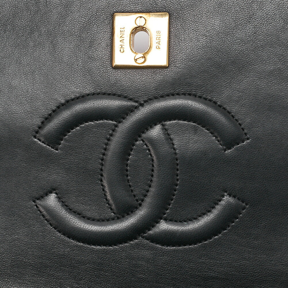 CHANEL Lambskin Matlassse Full Flap 19cm Chain Shoulder Black Gold-Tone Hardware, Pre-Owned