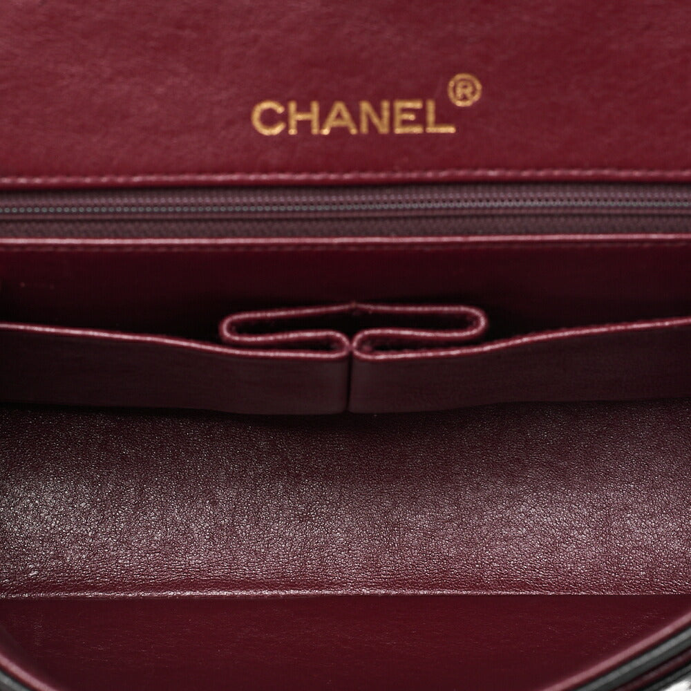 CHANEL Lambskin Matelasse 25cm Double Flap Chain Shoulder Black Gold-Tone Hardware, Pre-Owned