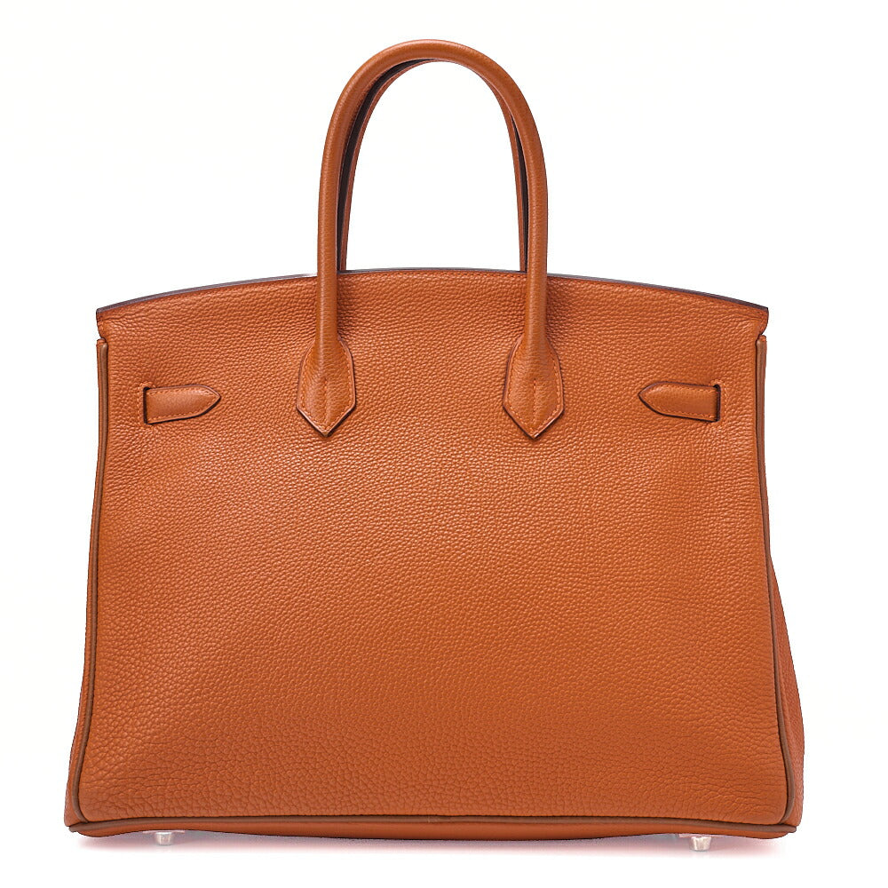 HERMES Birkin 35 Handbag Togo Orange Silver-Tone Hardware, Pre-Owned