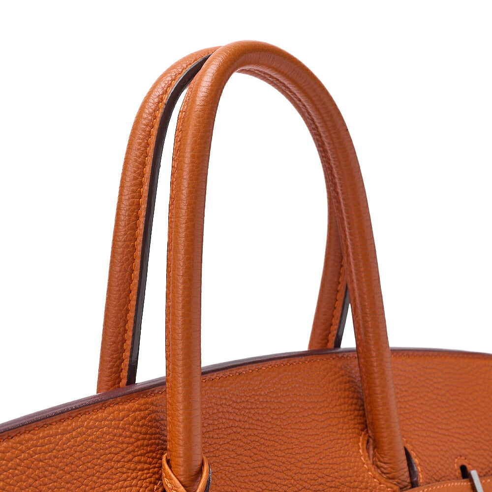 HERMES Birkin 35 Handbag Togo Orange Silver-Tone Hardware, Pre-Owned