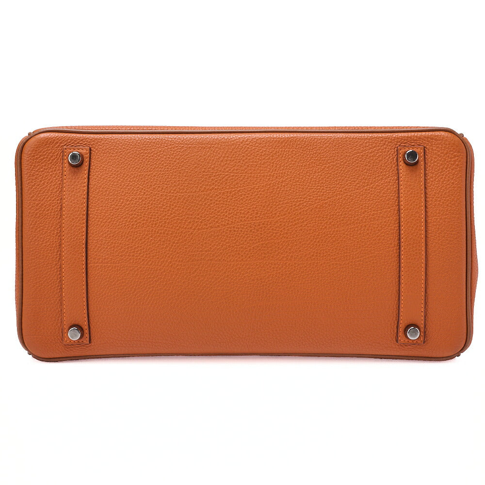 HERMES Birkin 35 Handbag Togo Orange Silver-Tone Hardware, Pre-Owned