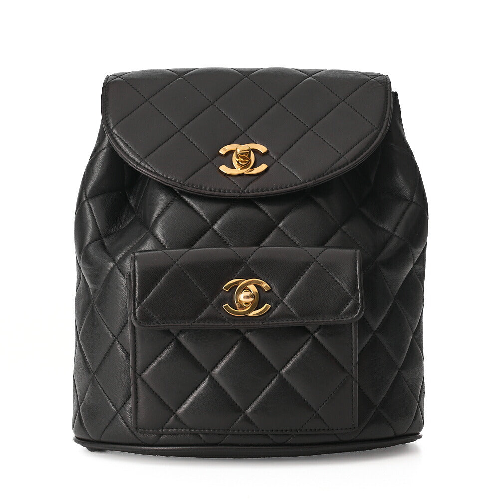 CHANEL Matelasse W Turnlock Chain Backpack Lambskin Black Gold-Tone Hardware, Pre-Owned