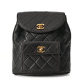CHANEL Matelasse W Turnlock Chain Backpack Lambskin Black Gold-Tone Hardware, Pre-Owned