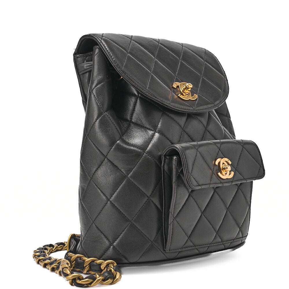 CHANEL Matelasse W Turnlock Chain Backpack Lambskin Black Gold-Tone Hardware, Pre-Owned