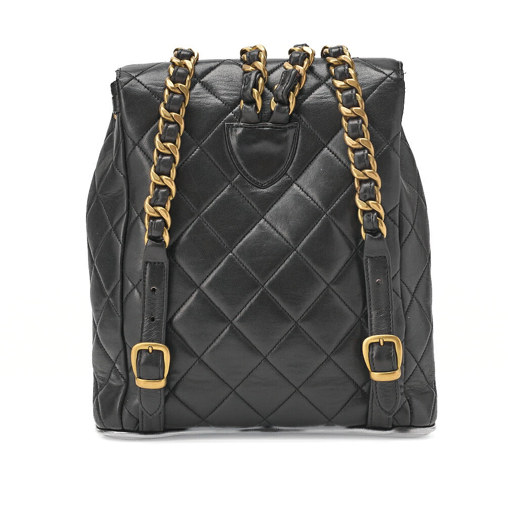CHANEL Matelasse W Turnlock Chain Backpack Lambskin Black Gold-Tone Hardware, Pre-Owned